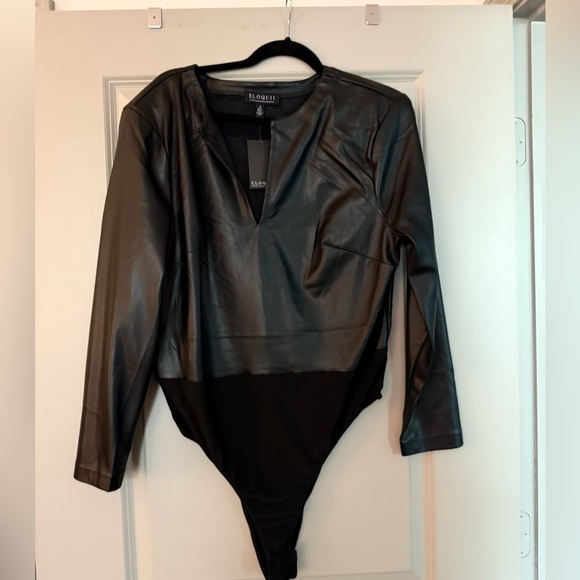 Eloquii Black Faux Leather Bodysuit - Picture 1 of 4